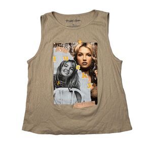 Britney Spears Y2K Lucky Graphic Ribbed Tank Top Tan Light Brown Womens XL